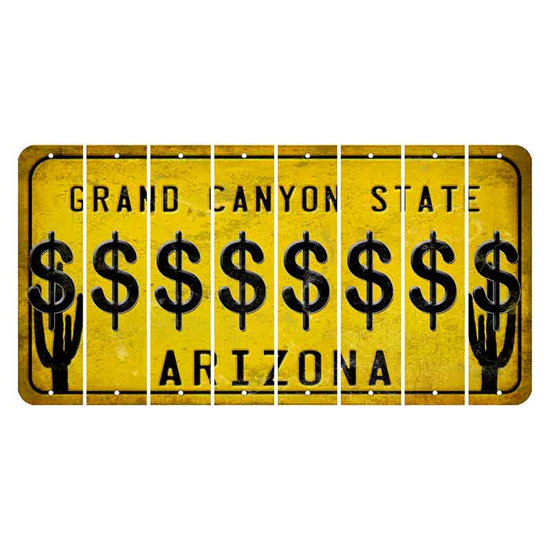 Arizona Yellow Cut License Plate Strips (Set of 8) Dollar Sign