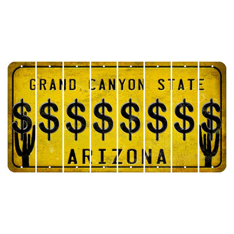 Arizona Yellow Cut License Plate Strips (Set of 8) Dollar Sign