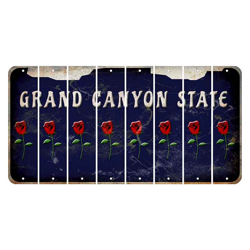 Arizona Navy Cut License Plate Strips (Set of 8) Red Rose