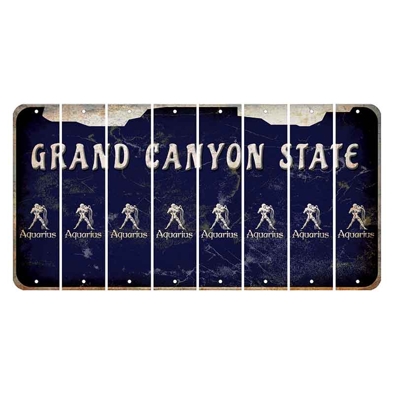 Arizona Navy Cut License Plate Strips (Set of 8) Zodiac Sign - Aquarius