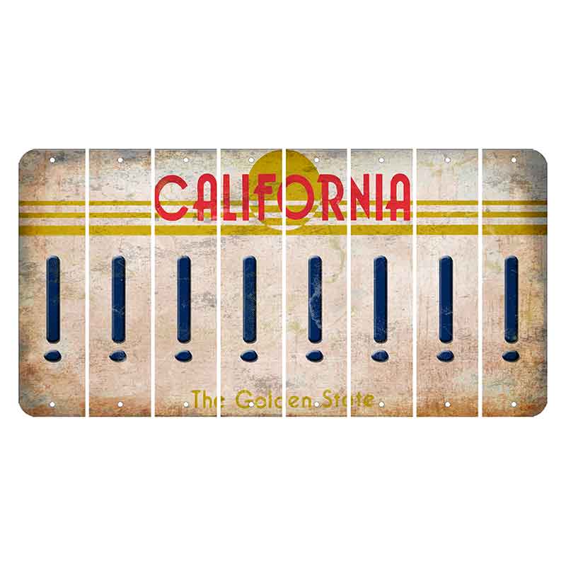California The Golden State Cut License Plate Strips (Set of 8) Exclamation Point