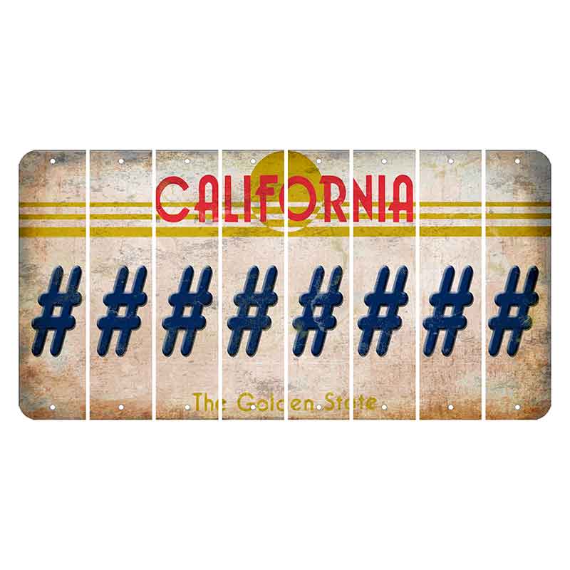 California The Golden State Cut License Plate Strips (Set of 8) Hashtag