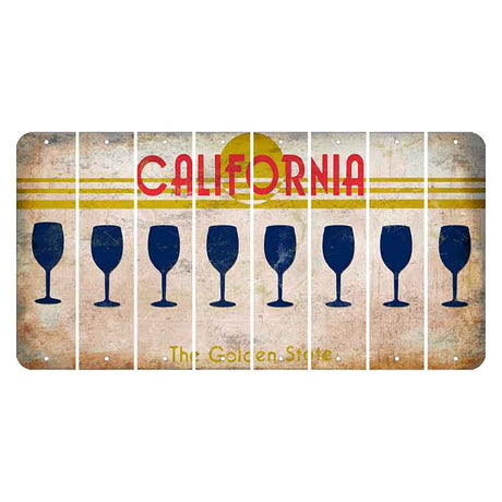California The Golden State Cut License Plate Strips (Set of 8) Wine Glass