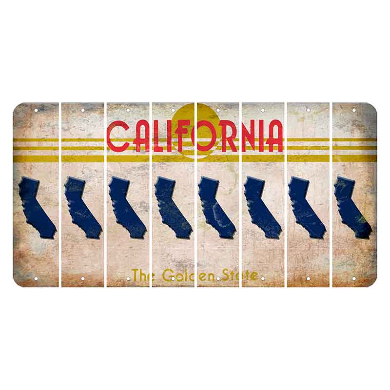 California The Golden State Cut License Plate Strips (Set of 8) State Silhouette