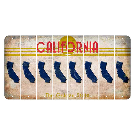 California The Golden State Cut License Plate Strips (Set of 8) State Silhouette