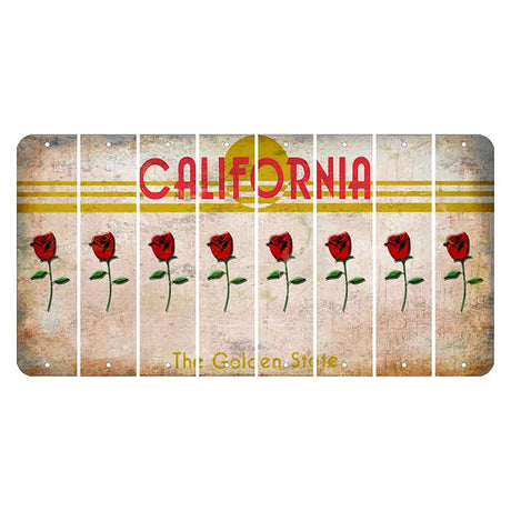 California The Golden State Cut License Plate Strips (Set of 8) Red Rose