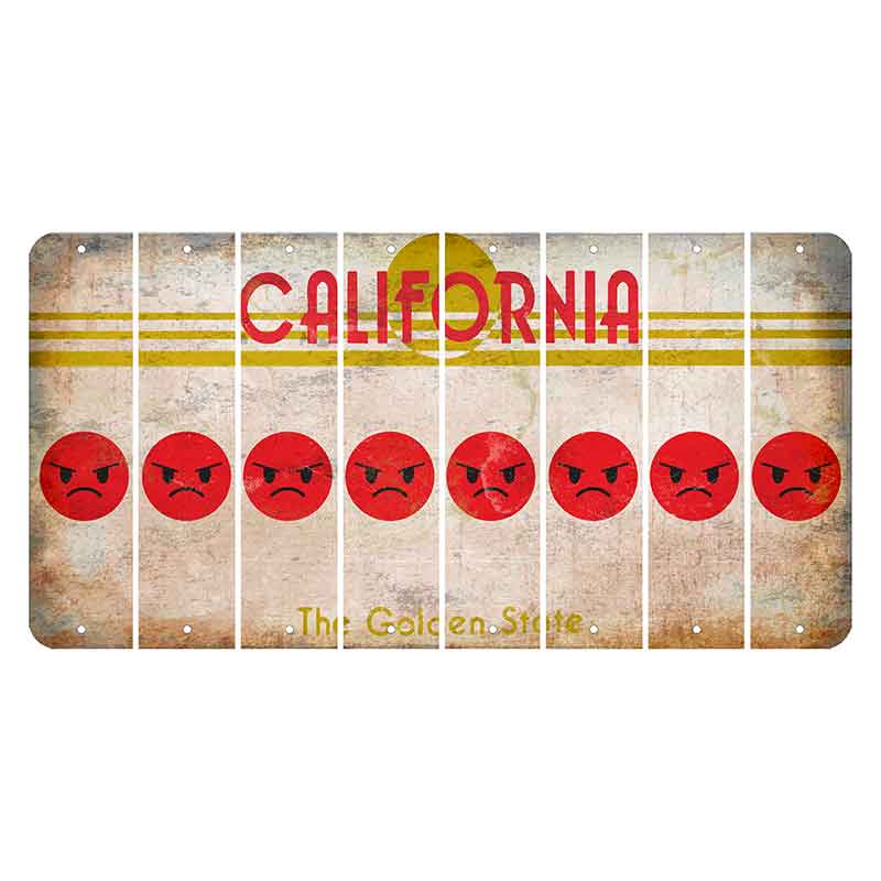 California The Golden State Cut License Plate Strips (Set of 8) Emoji - Angry