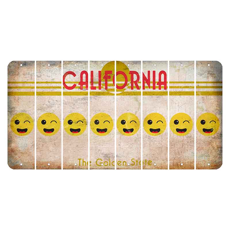 California The Golden State Cut License Plate Strips (Set of 8) Emoji - Winking