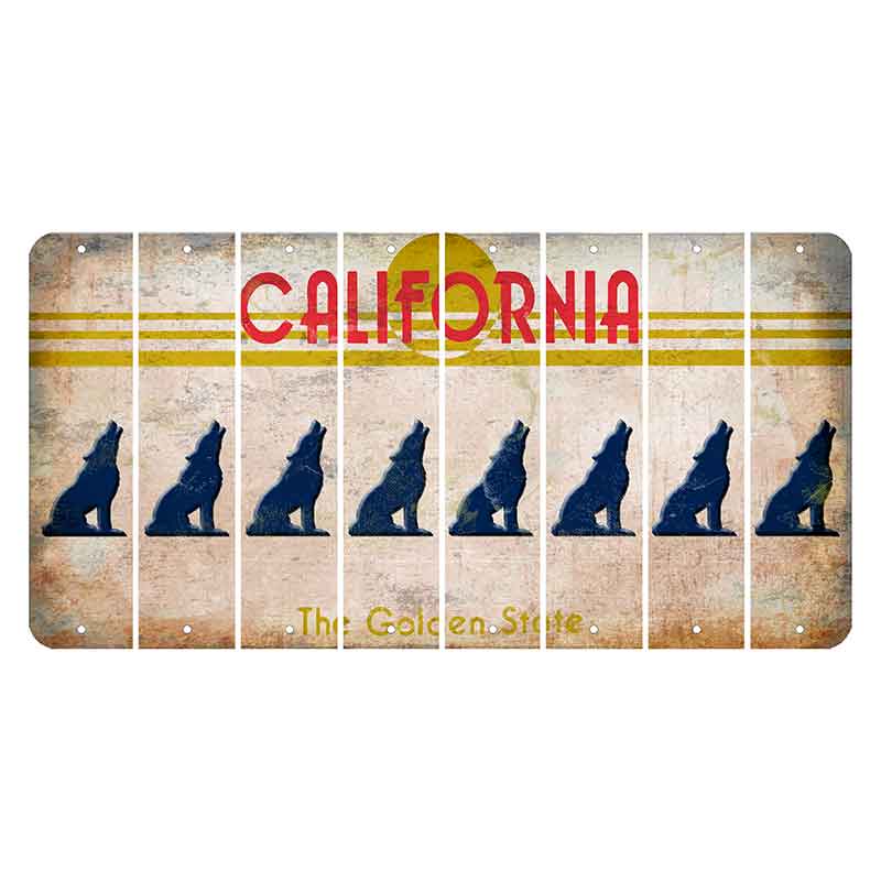 California The Golden State Cut License Plate Strips (Set of 8) Howling Wolf