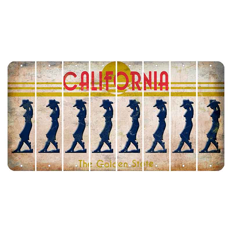 California The Golden State Cut License Plate Strips (Set of 8) Cowgirl - Leaning