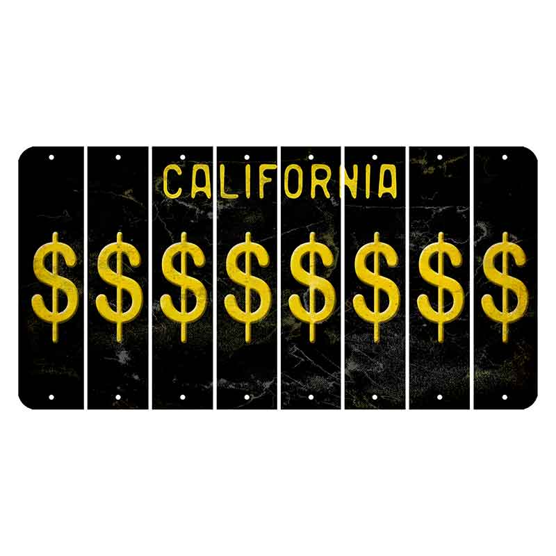 California Black Cut License Plate Strips (Set of 8) Dollar Sign