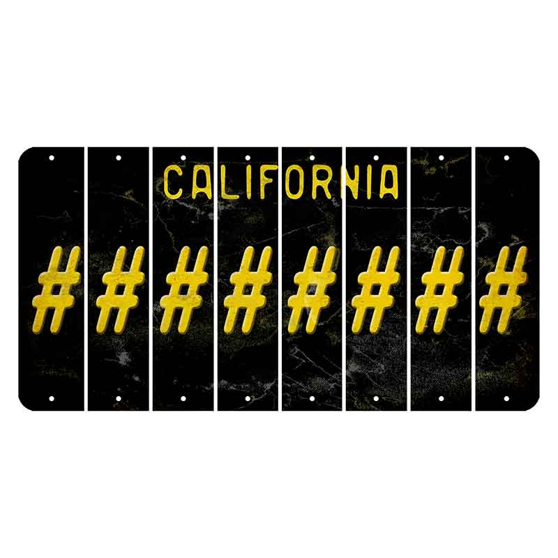 California Black Cut License Plate Strips (Set of 8) Hashtag
