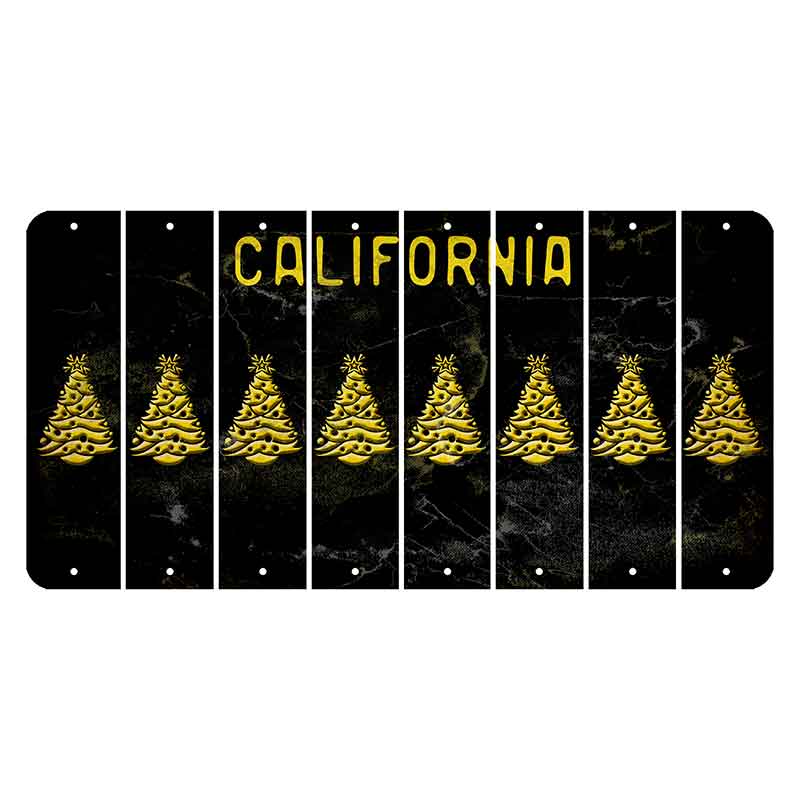 California Black Cut License Plate Strips (Set of 8) Christmas Tree