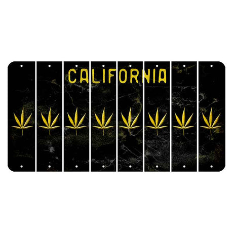 California Black Cut License Plate Strips (Set of 8) Pot Leaf