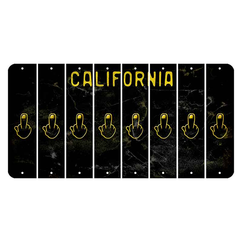 California Black Cut License Plate Strips (Set of 8) Middle Finger