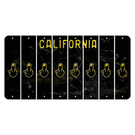 California Black Cut License Plate Strips (Set of 8) Middle Finger