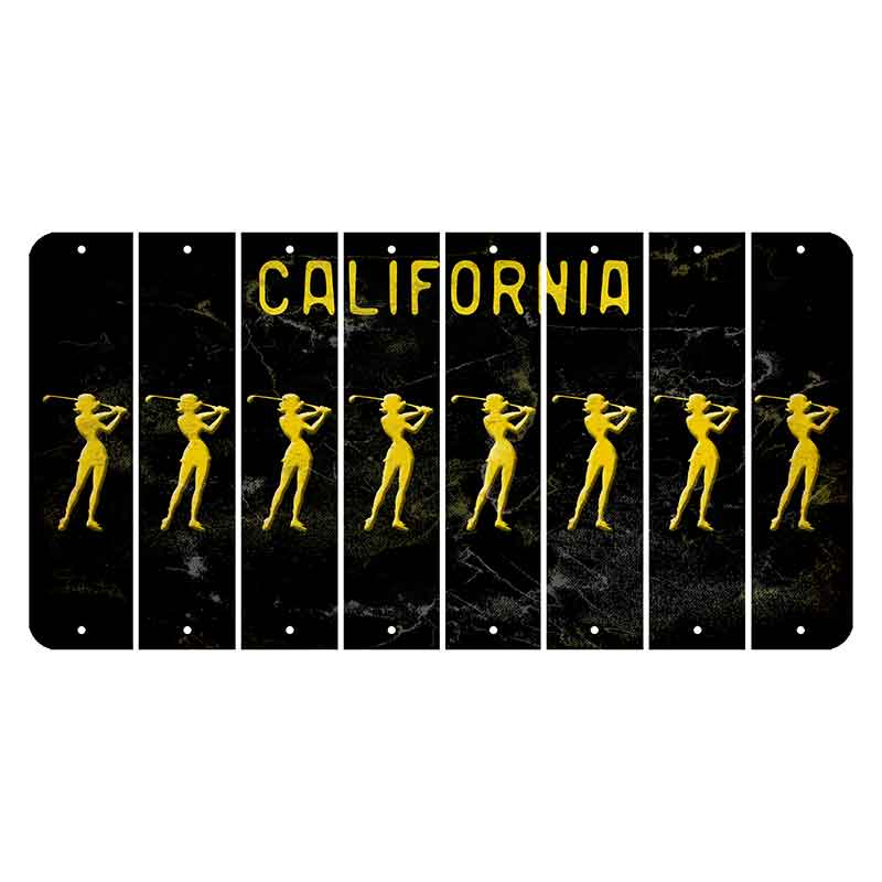 California Black Cut License Plate Strips (Set of 8) Female Golfer