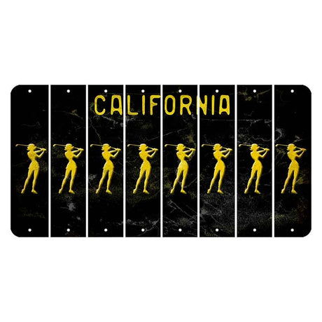 California Black Cut License Plate Strips (Set of 8) Female Golfer