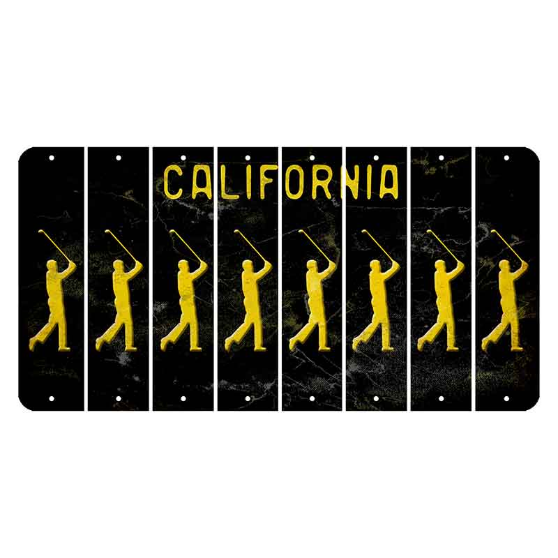 California Black Cut License Plate Strips (Set of 8) Male Golfer