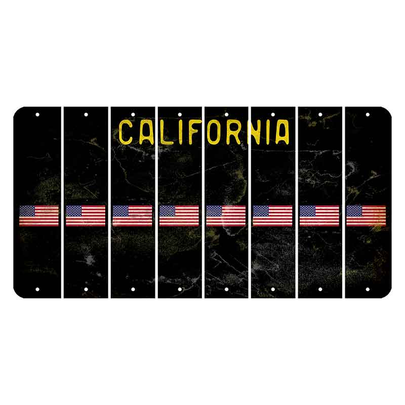 California Black Cut License Plate Strips (Set of 8) American Flag