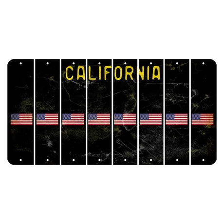 California Black Cut License Plate Strips (Set of 8) American Flag