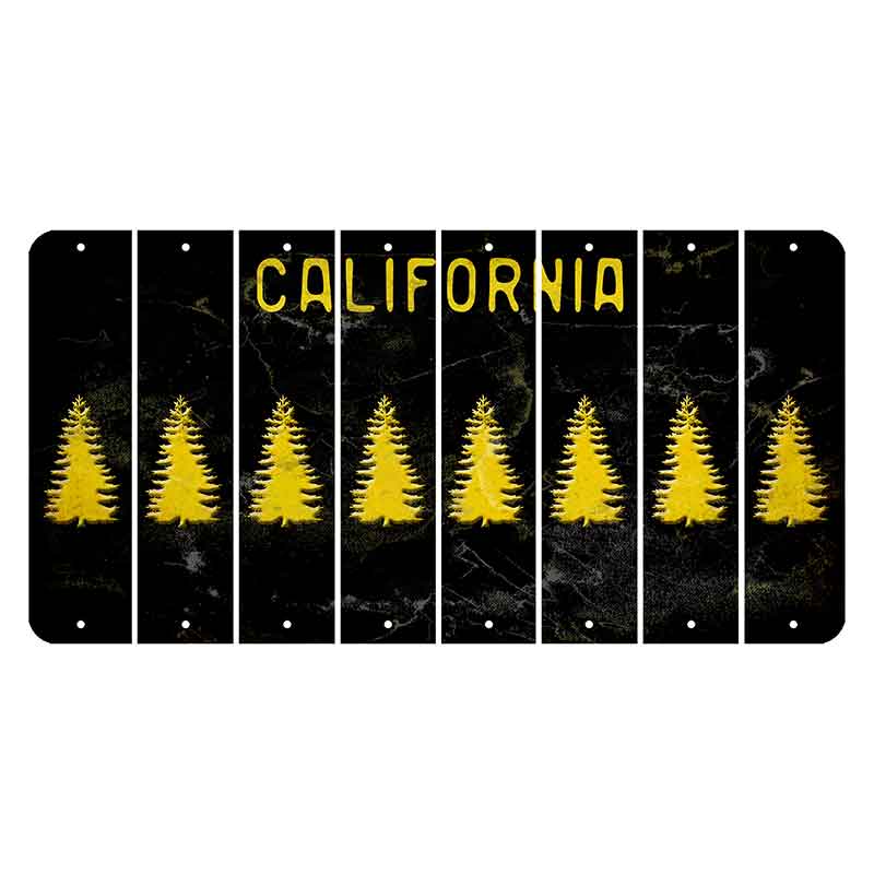 California Black Cut License Plate Strips (Set of 8) Pine Tree