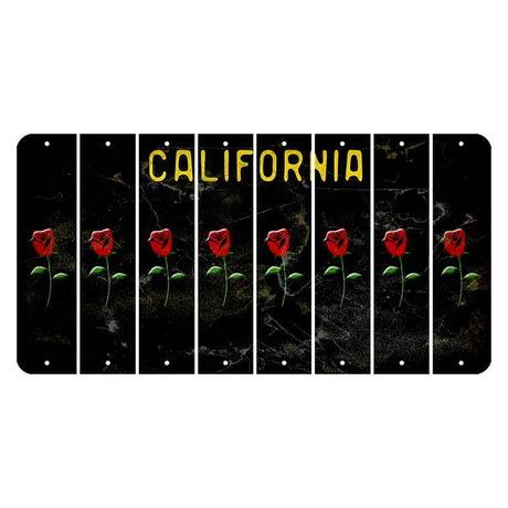 California Black Cut License Plate Strips (Set of 8) Red Rose