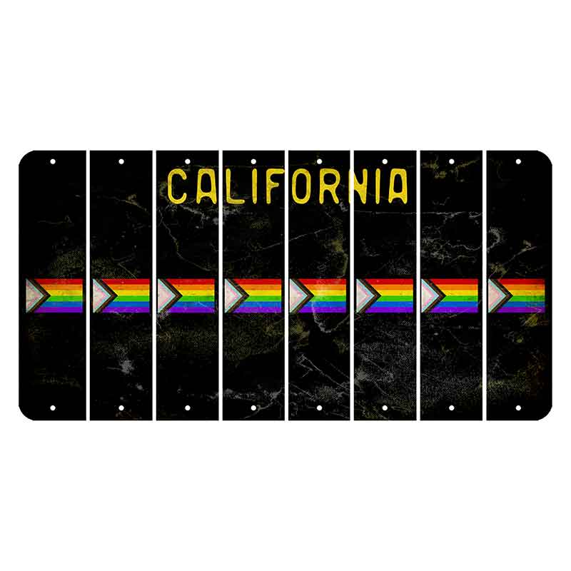 California Black Cut License Plate Strips (Set of 8) LGBTQ Flag
