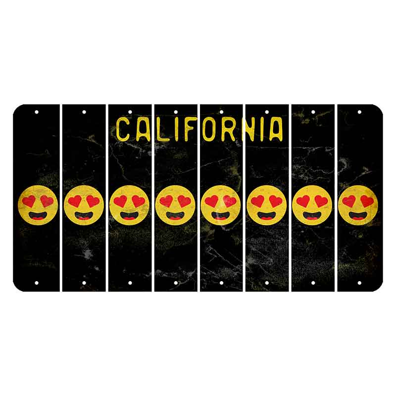 California Black Cut License Plate Strips (Set of 8) Emoji - Heart Eyes