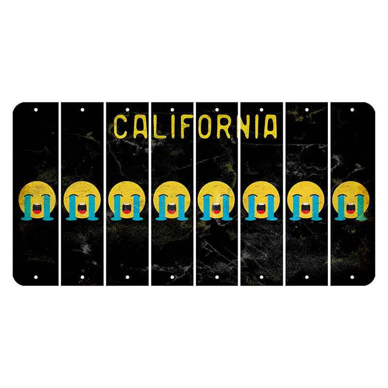 California Black Cut License Plate Strips (Set of 8) Emoji - Crying