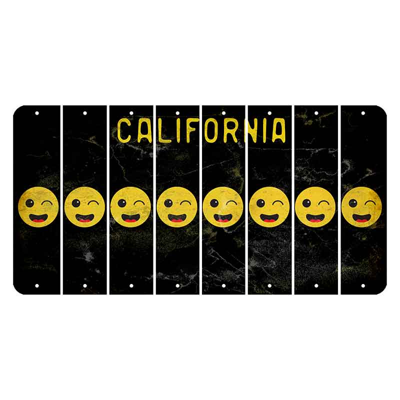 California Black Cut License Plate Strips (Set of 8) Emoji - Winking