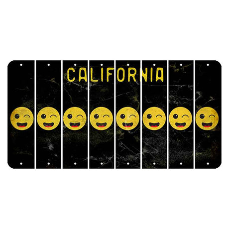 California Black Cut License Plate Strips (Set of 8) Emoji - Winking