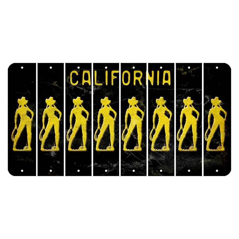 California Black Cut License Plate Strips (Set of 8) Cowgirl