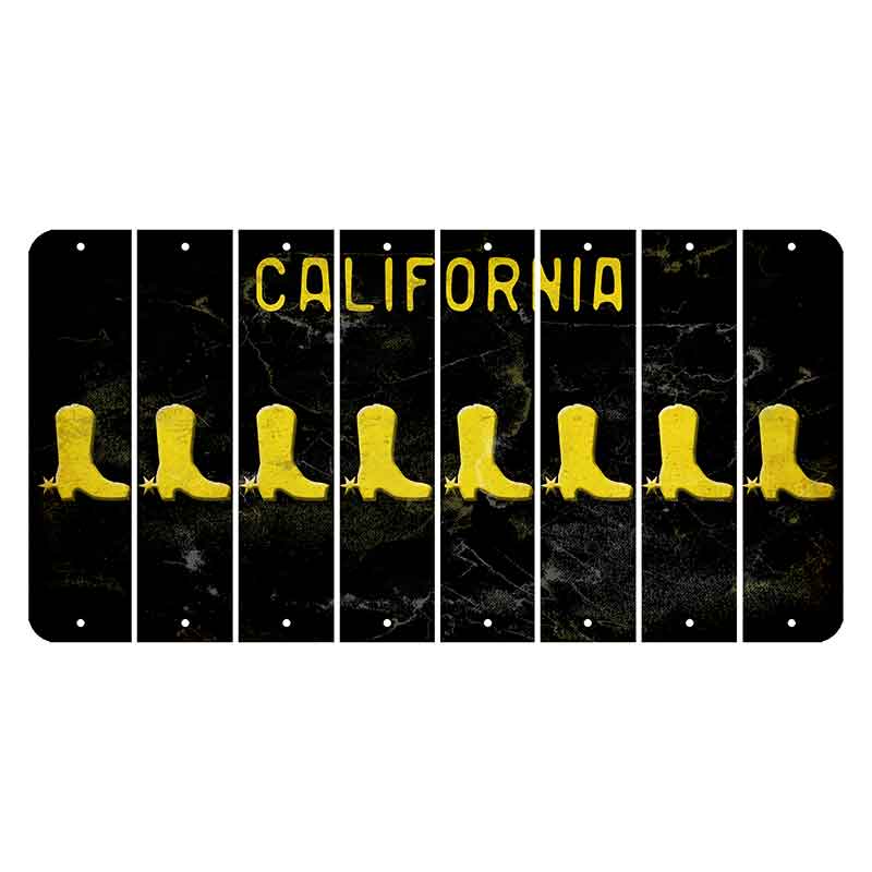 California Black Cut License Plate Strips (Set of 8) Cowboy Boot