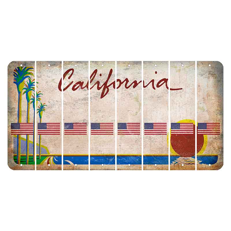California Coastline Cut License Plate Strips (Set of 8) American Flag
