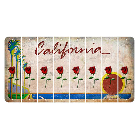 California Coastline Cut License Plate Strips (Set of 8) Red Rose