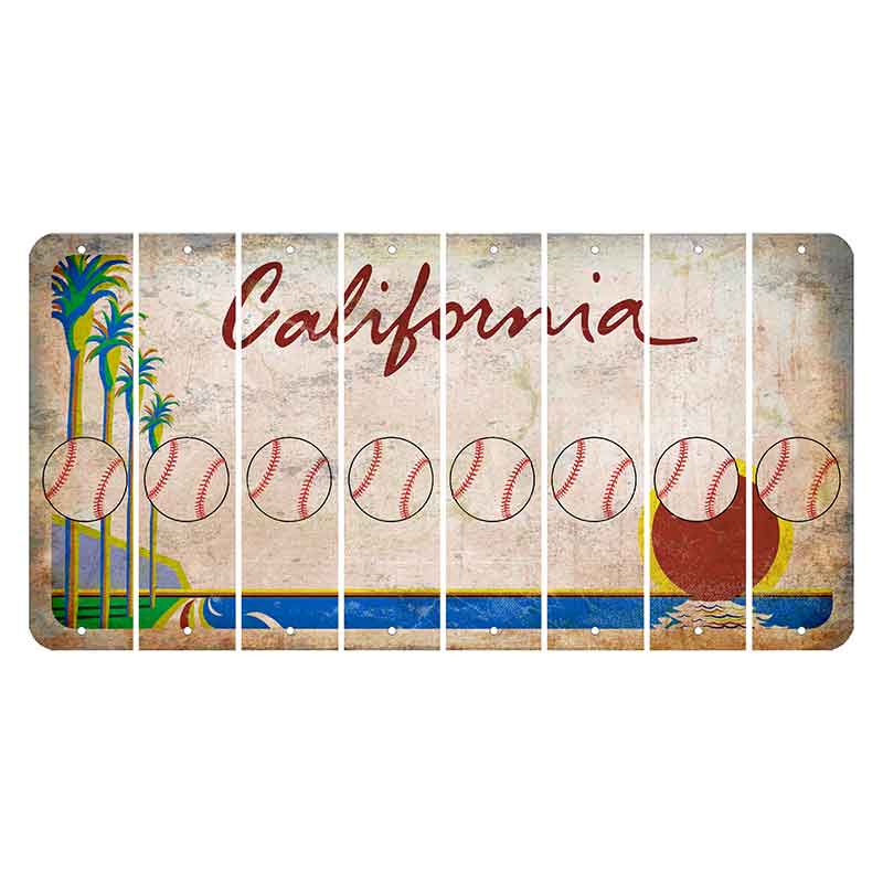California Coastline Cut License Plate Strips (Set of 8) Baseball