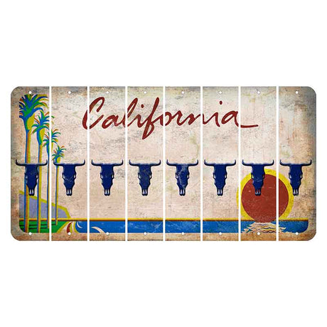 California Coastline Cut License Plate Strips (Set of 8) Cow Skull