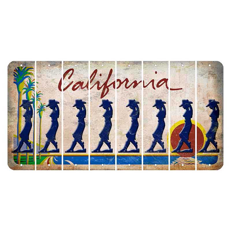 California Coastline Cut License Plate Strips (Set of 8) Cowgirl - Leaning