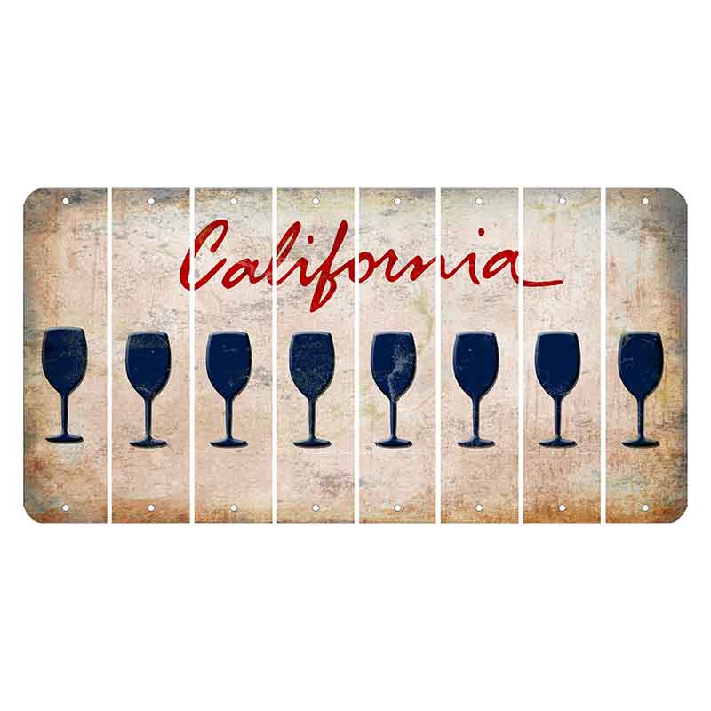 California White Cut License Plate Strips (Set of 8) Wine Glass