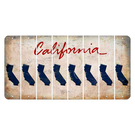 California White Cut License Plate Strips (Set of 8) State Silhouette