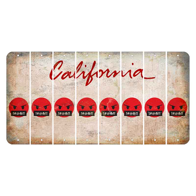 California White Cut License Plate Strips (Set of 8) Emoji - Pissed