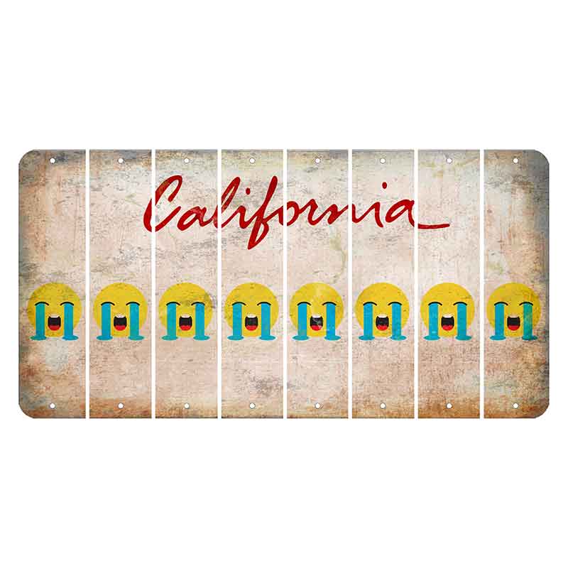 California White Cut License Plate Strips (Set of 8) Emoji - Crying