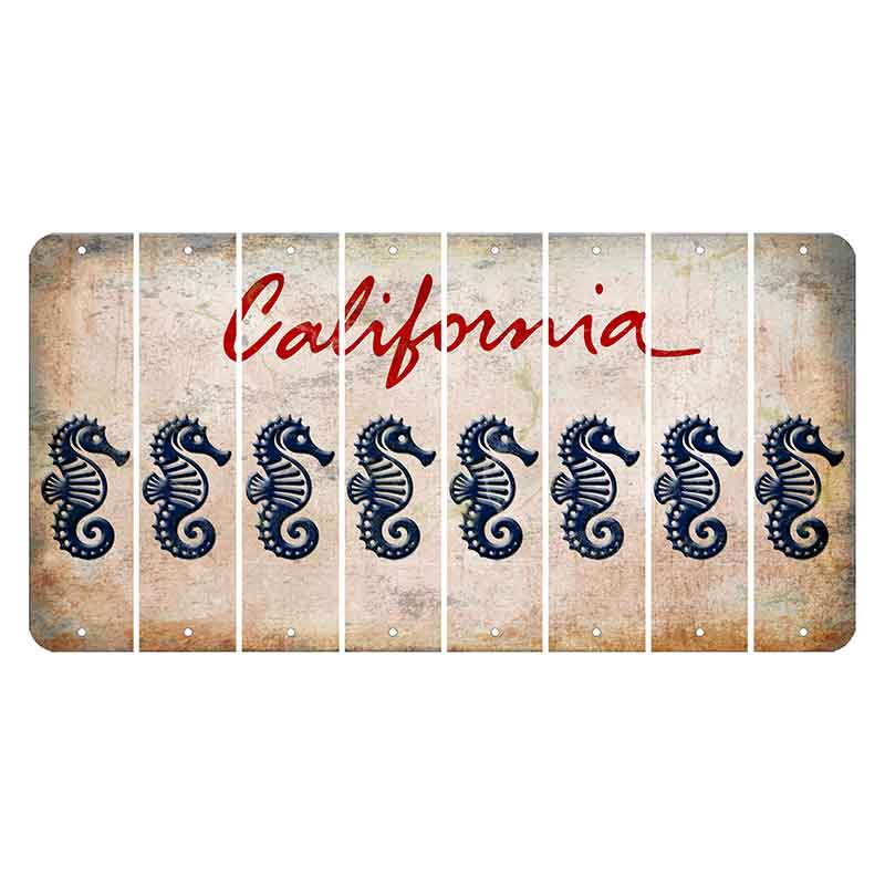 California White Cut License Plate Strips (Set of 8) Seahorse