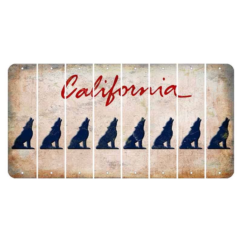 California White Cut License Plate Strips (Set of 8) Howling Wolf