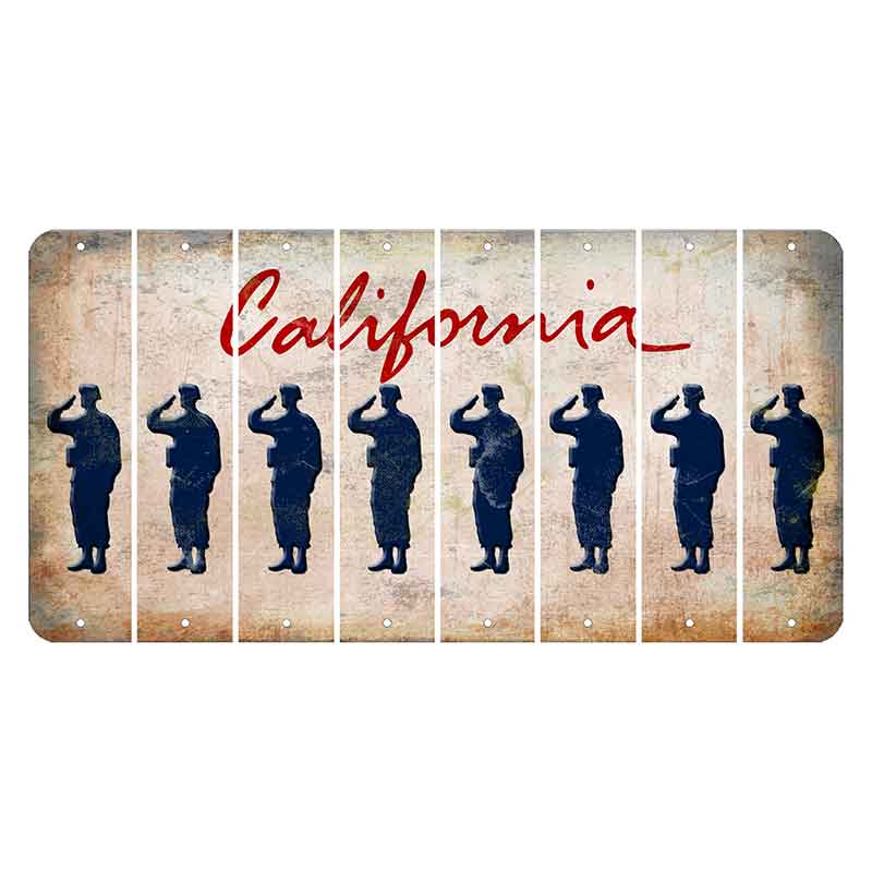 California White Cut License Plate Strips (Set of 8) Soldier - Saluting