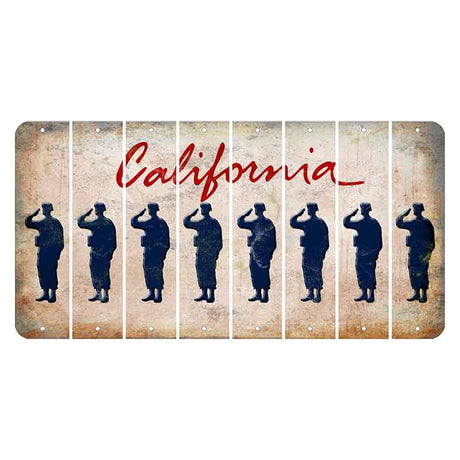 California White Cut License Plate Strips (Set of 8) Soldier - Saluting