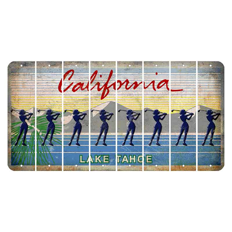 California Lake Tahoe Cut License Plate Strips (Set of 8) Female Golfer