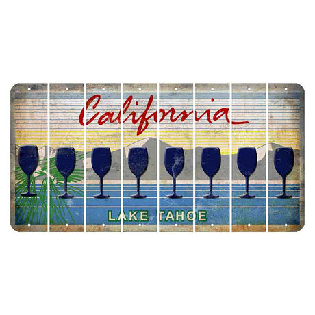 California Lake Tahoe Cut License Plate Strips (Set of 8) Wine Glass