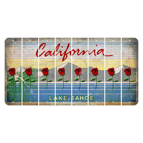 California Lake Tahoe Cut License Plate Strips (Set of 8) Red Rose